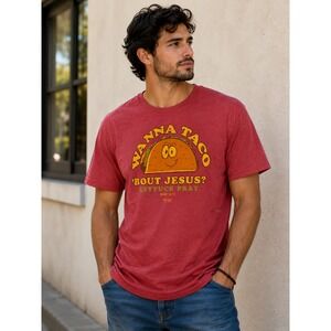 Kerusso Wanna Taco Bout Jesus Lettuce Pray Graphic T-Shirt Red Mens Medium